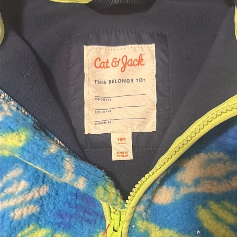 🆕 Cat & Jack Blue and Green Fleece Hooded Jacket. 18m. NWT!💥💥